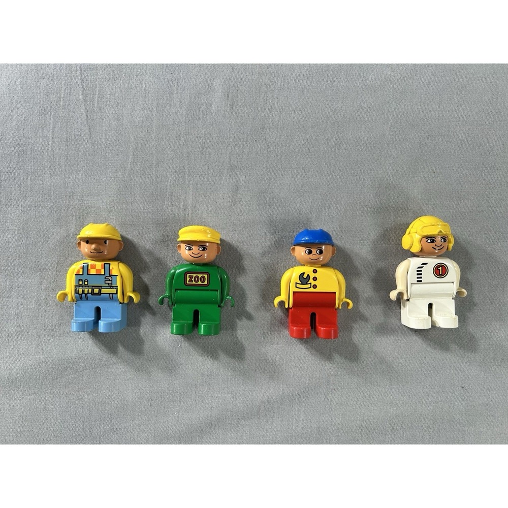 Lego Duplo people Lot Of 4 Racecar Driver Fireman Bob The Builder Zoo Keeper